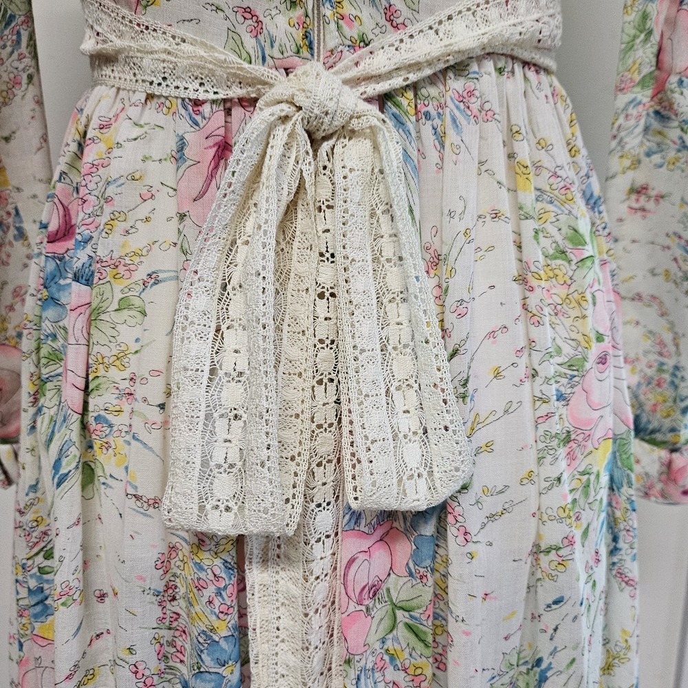 Vintage 70s Act I Floral Watercolor Maxi Prairie Dress Size S Hippie Cottagecore - Picture 8 of 10